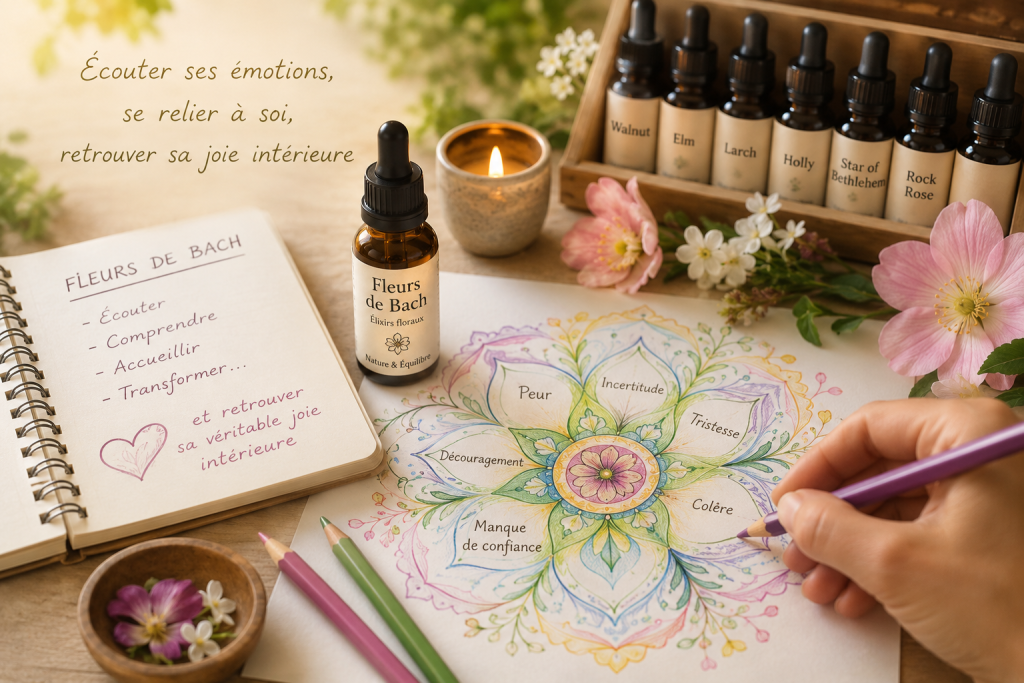 Fleurs de Bach et symboles de connaissance de soi illustrant une initiation aux élixirs floraux en Bourgogne dans l'Yonne 89