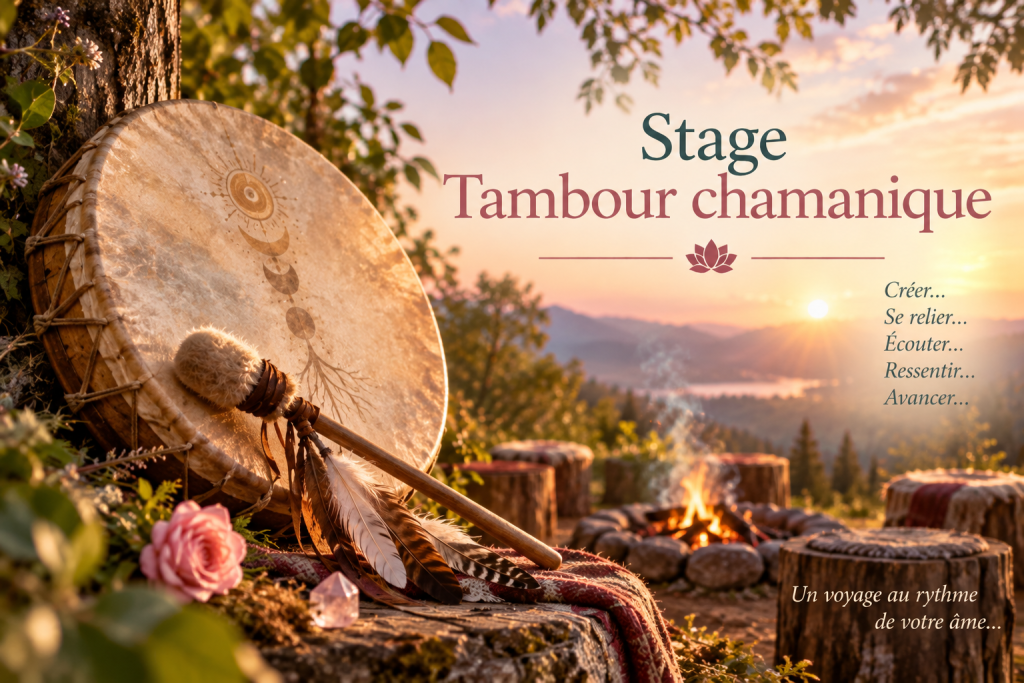 Tambour chamanique dans la nature pour un atelier de création en Bourgogne 89
